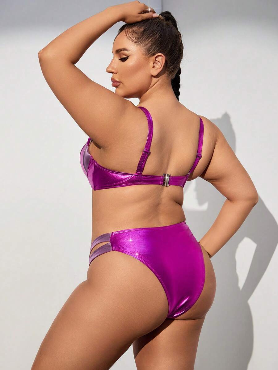 Shein Swim Curve Plus Size Color Block Metallic Shiny Bikini Set Summer Beach Shein Usa