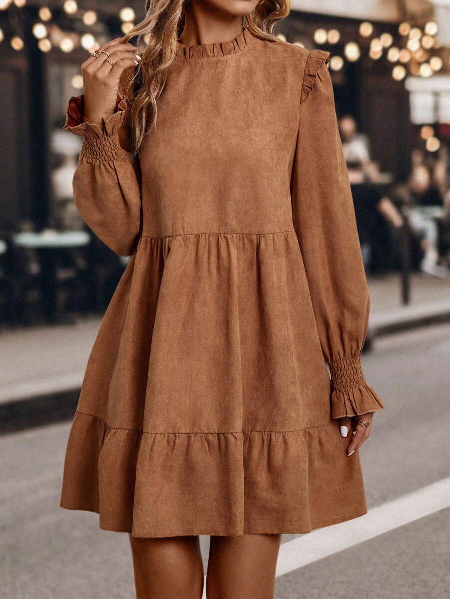 SHEIN LUNE Frill Trim Flounce Sleeve Ruffle Hem Smock Dress
