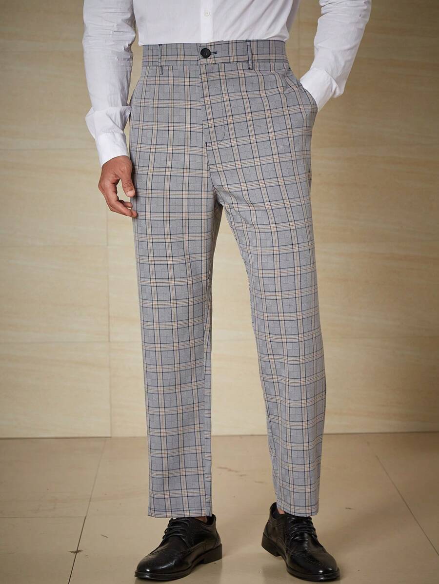 Manfinity Mode Men Plus Plaid Print Slant Pocket Suit Pants