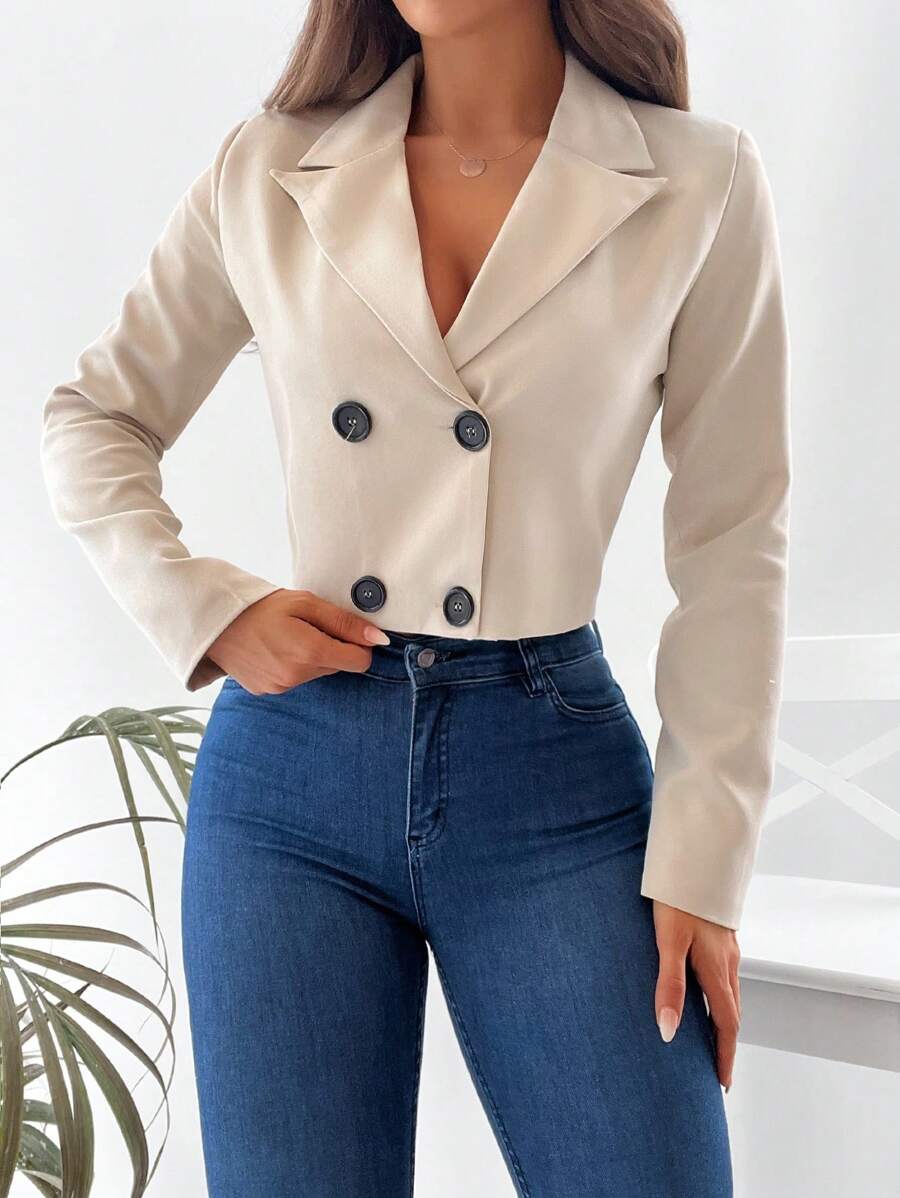 SHEIN PETITE Blazer Col À Revers À Bouton