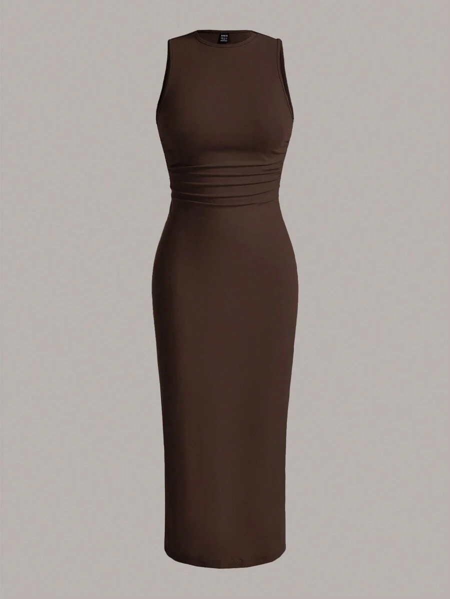 SHEIN EZwear Summer Solid Ruched Waist Tank Dress,Summer Dresses For Women