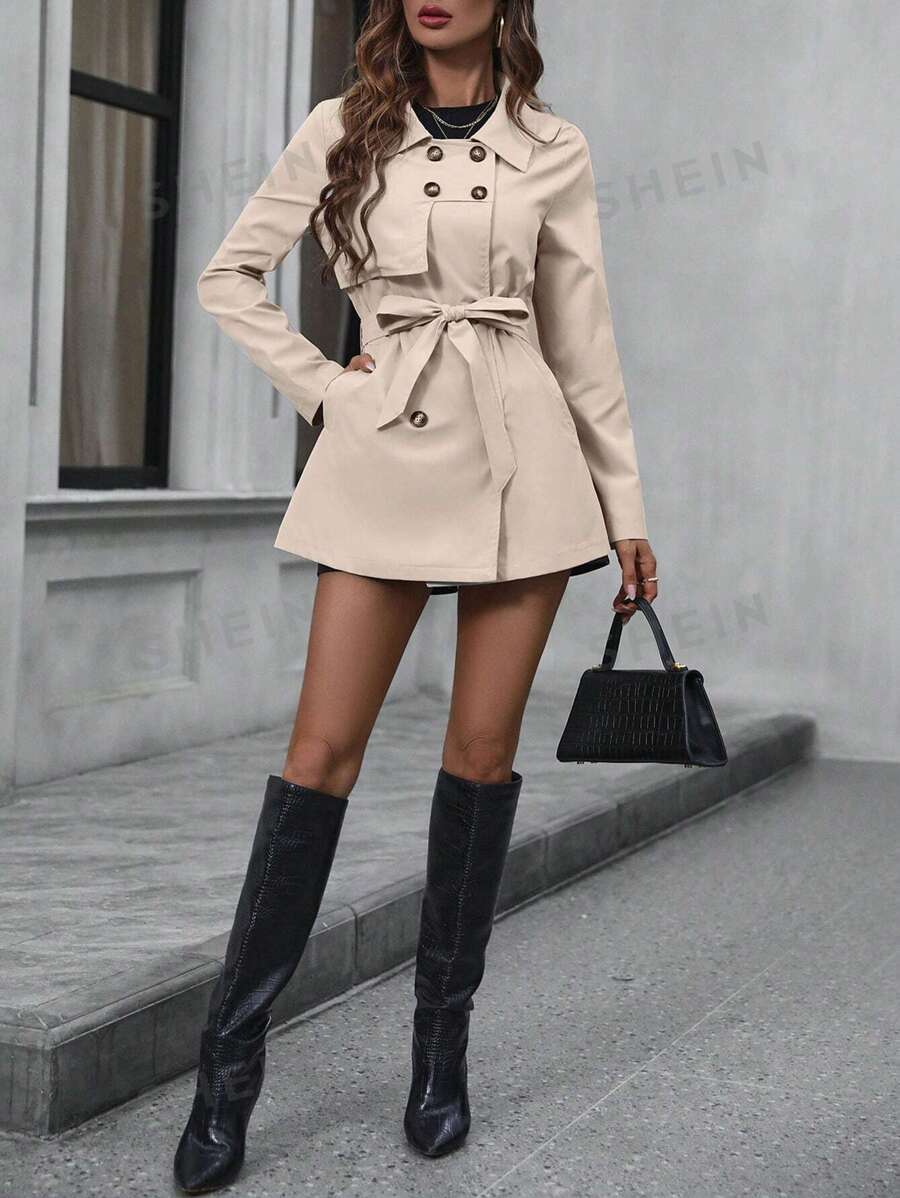 SHEIN LUNE Gabardina de doble botonadura con cinturón