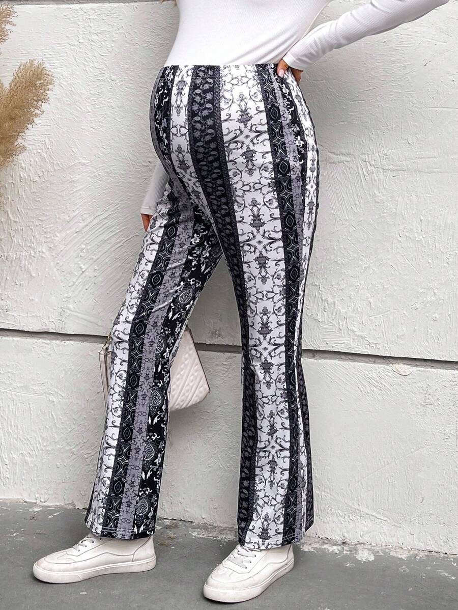 SHEIN Maternity Allover Print Adjustable Waist Flare Leg Pants