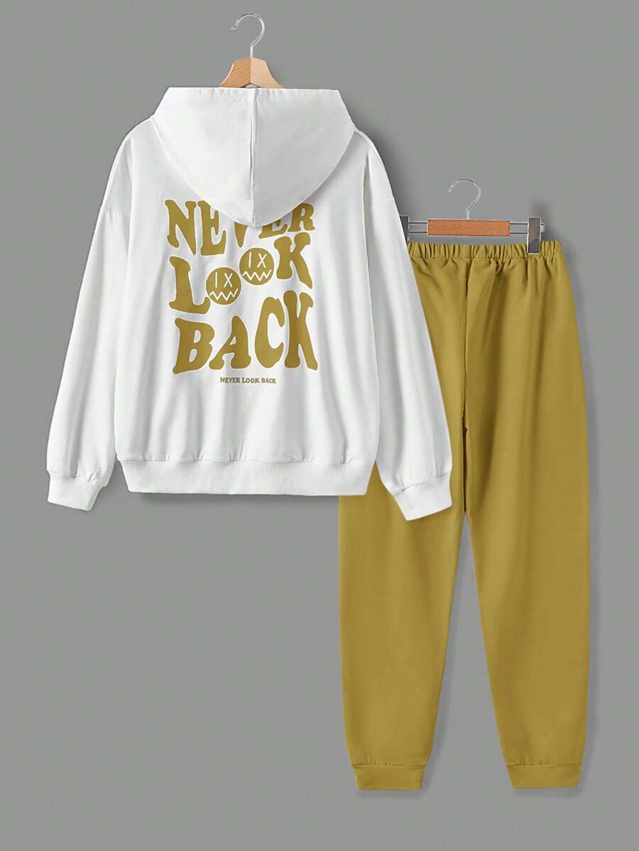 RueChic Teen Girls' Slogan Printed Hoodie And Pants Set