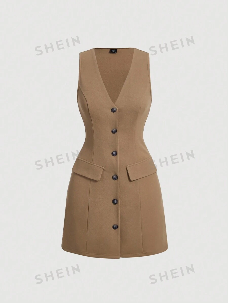SHEIN MOD Vestido sin manga con botón delantero con diseño de solapa