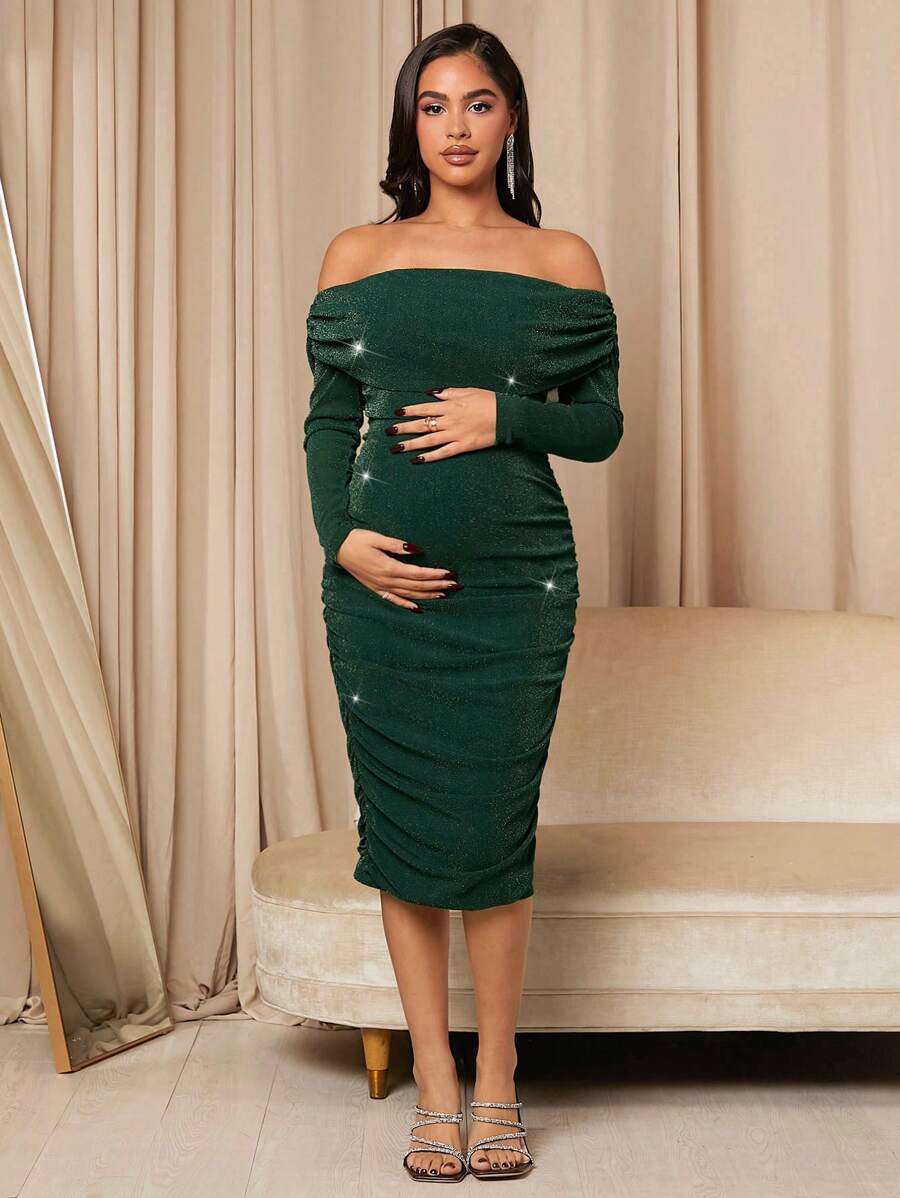 SHEIN Maternity Off Shoulder Ruched Bodycon Dress