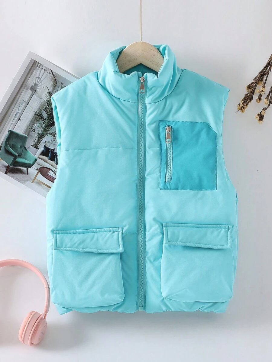 Tween Boy Flap Pocket Zipper Vest Padded Coat