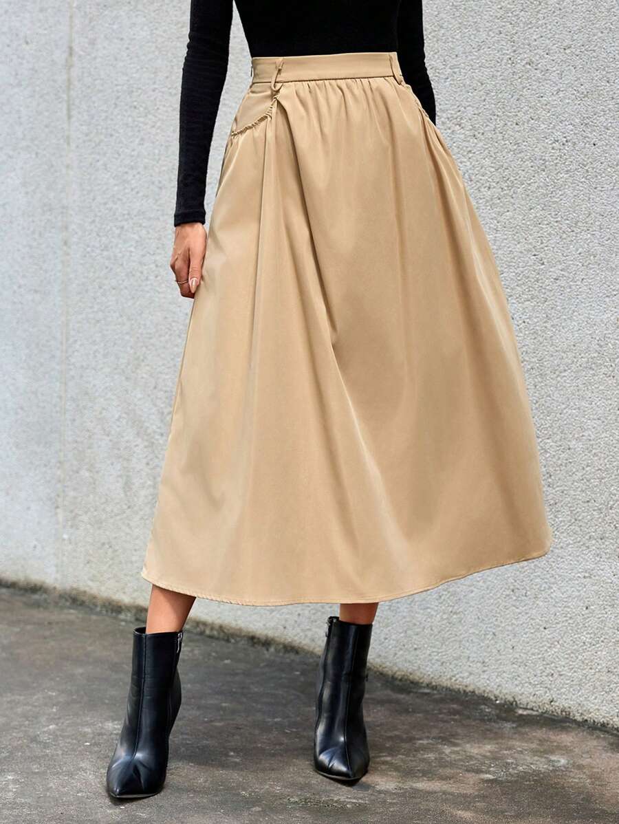 Aveloria High Waist Fold Pleated Slant Pocket Skirt