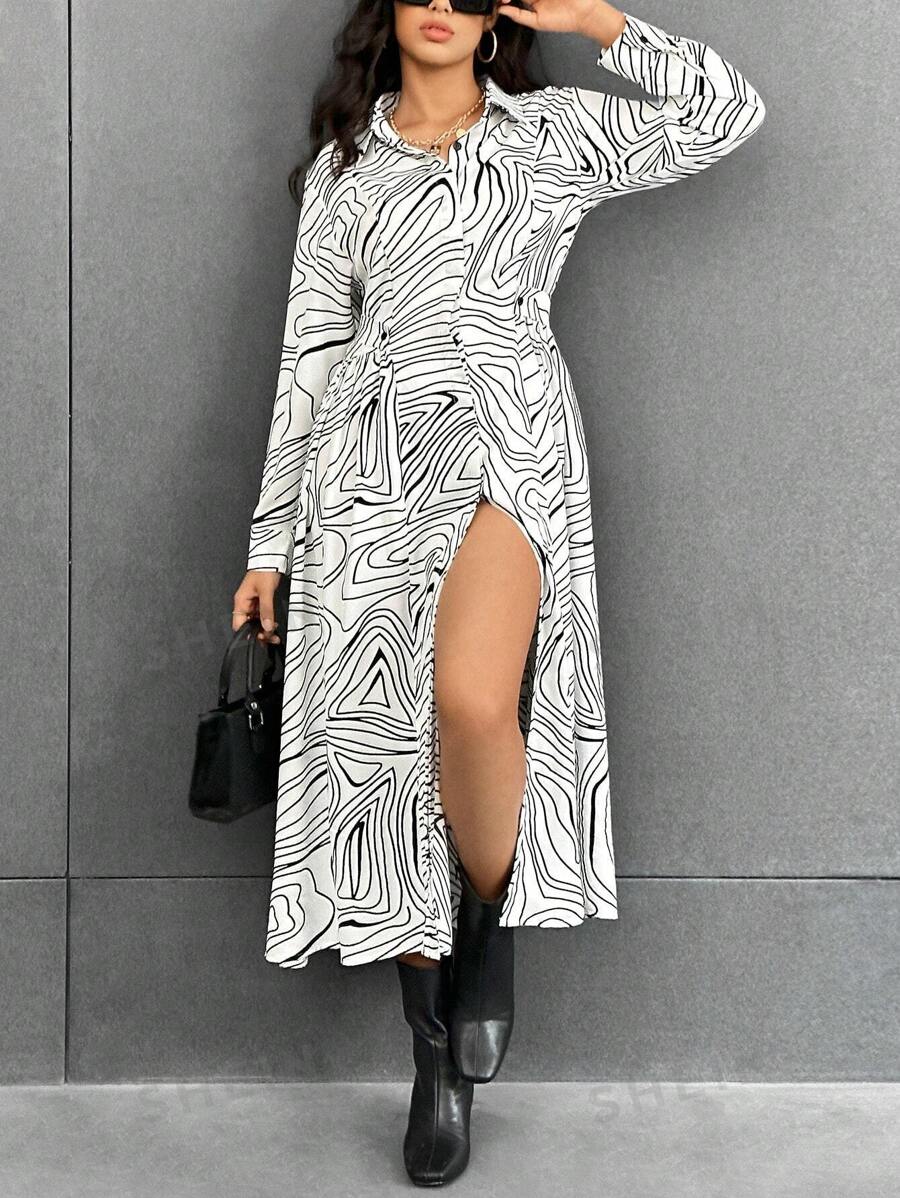 SHEIN Essnce Vestido camisero con estampado con botón delantero