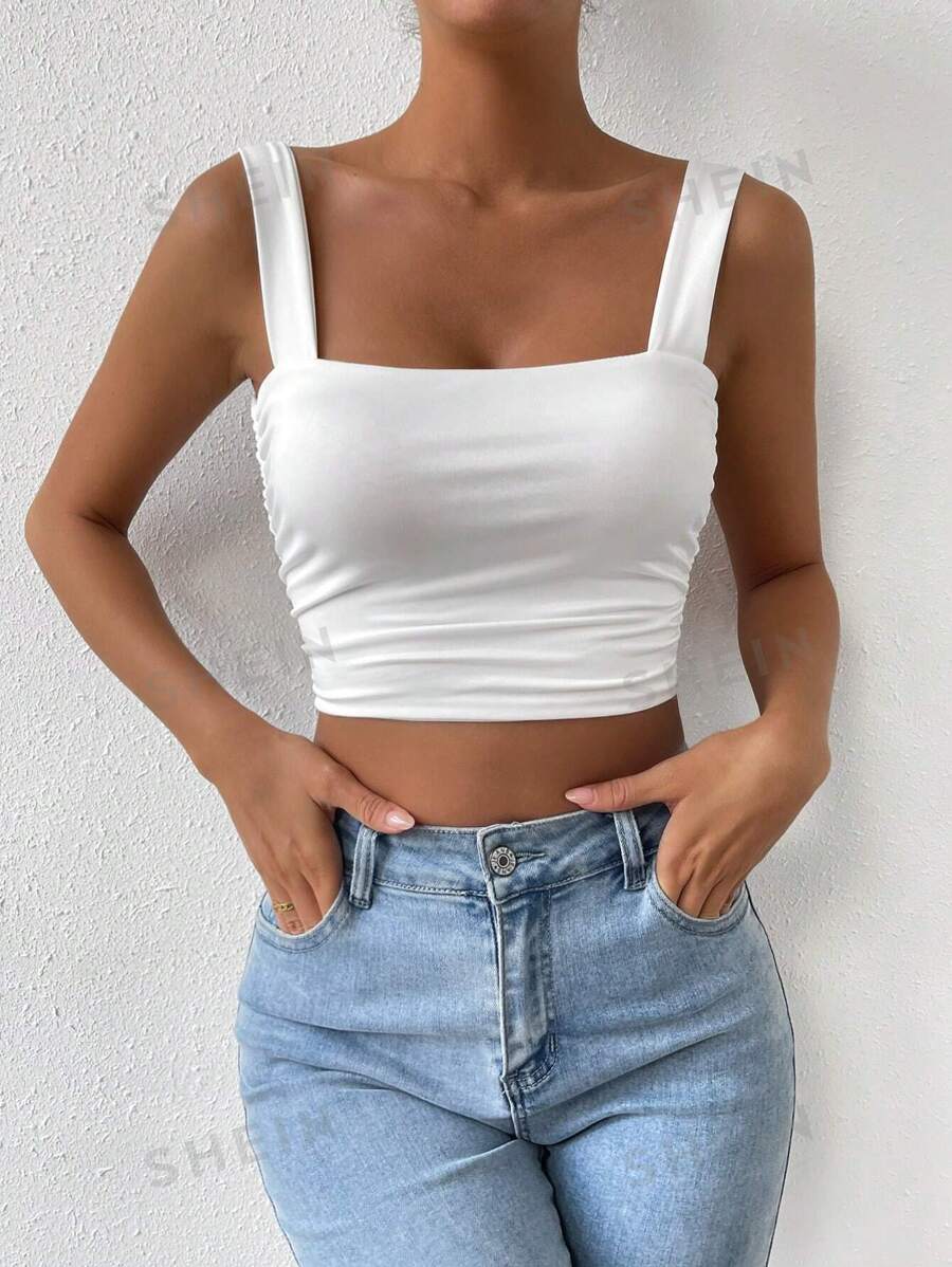 Chiquease Top de bază cu volanat, crop, solid