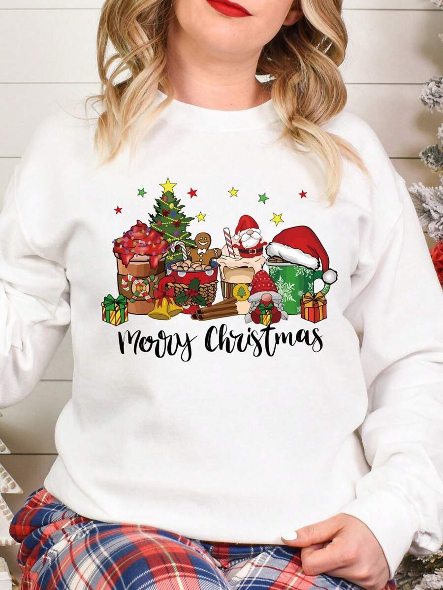 Calvaya Plus Christmas Print Drop Shoulder Sweatshirt