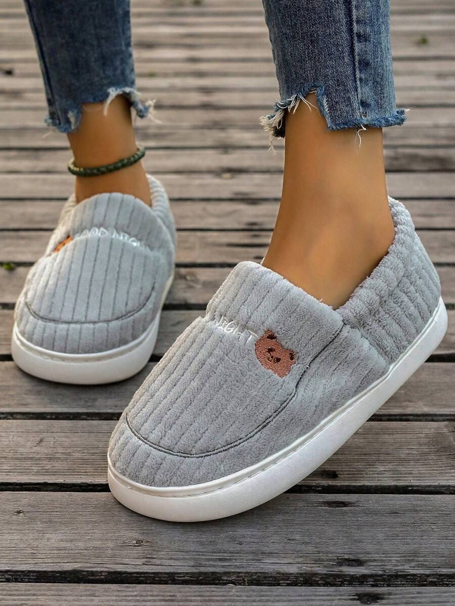 1 Pair Warm Furry Slip-On Slippers For Women, Winter