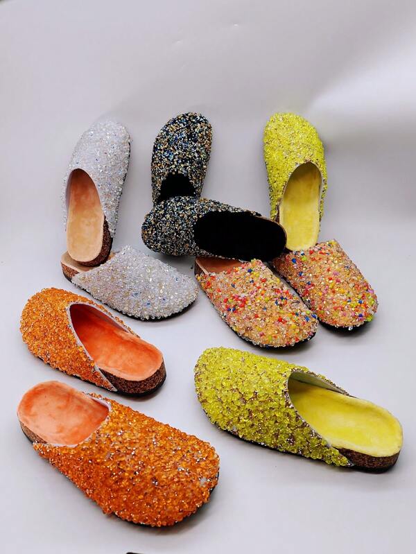 New European And American Style Women's Mule Shoes With Rhinestone