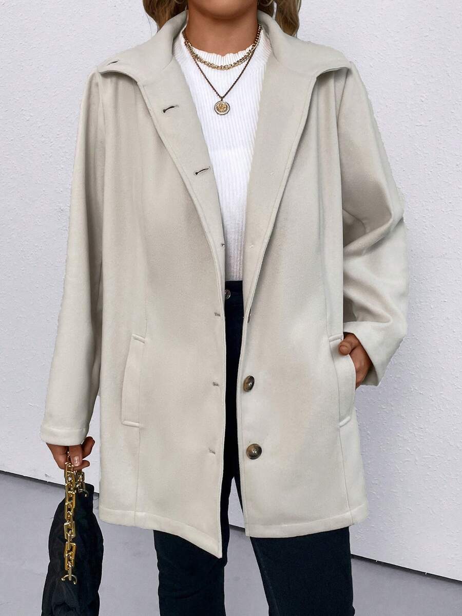 SHEIN LUNE Plus Slant Pocket Button Front Overcoat