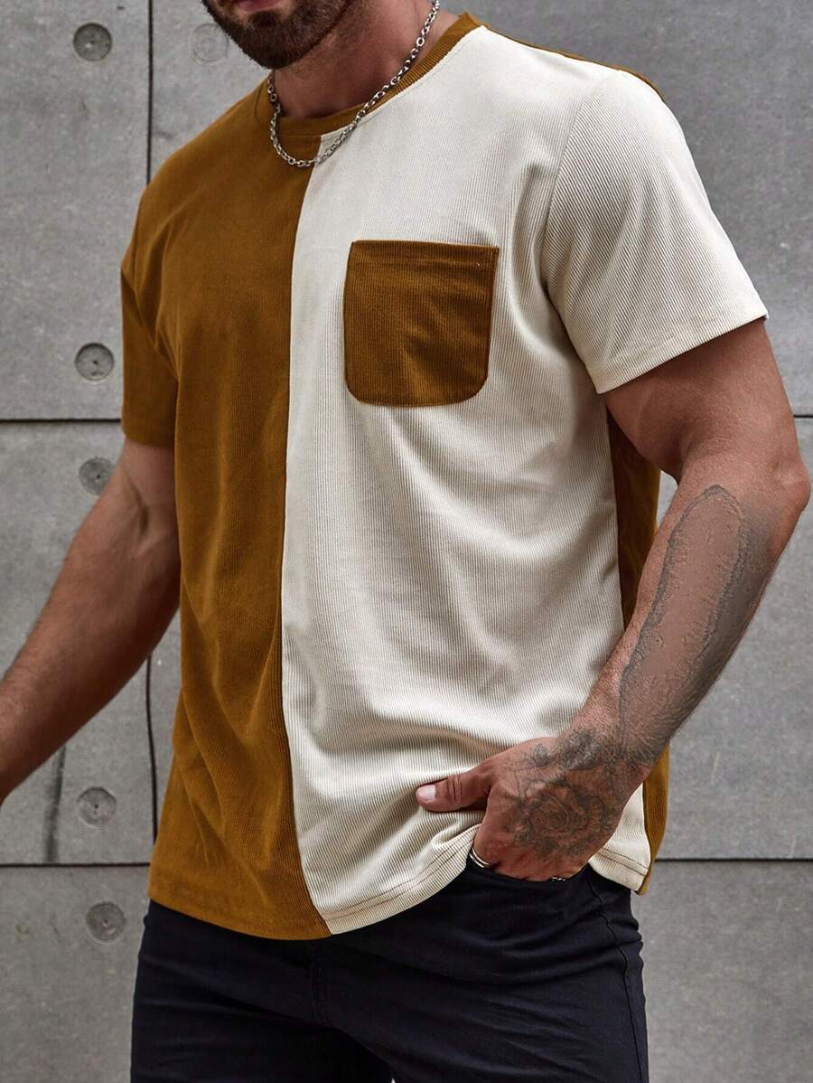 Manfinity Homme Maglietta casual a maniche corte con blocchi di colore per uomo in taglie grandi, adatta per uscire