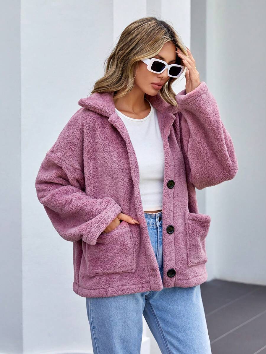 Manteau Avec Poches Épaule Tombante En Polaire