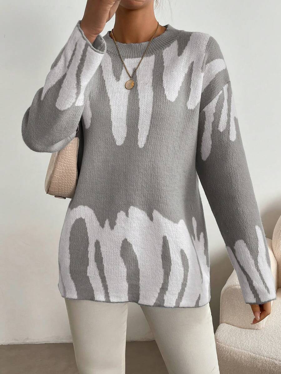 SHEIN LUNE Graphic Pattern Drop Shoulder Sweater
