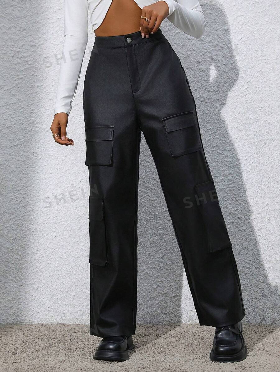 Flirla Pantalones cargo con bolsillo lateral con solapa