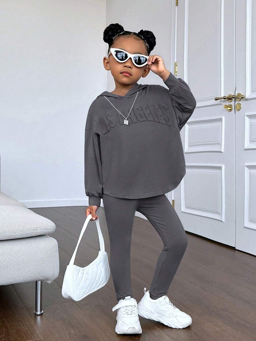 SHEIN Kleines Mädchen Leggings & Hoodie Drop Shoulder Buchstabe Prägung