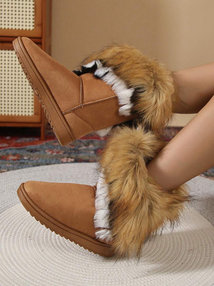 Women's Fashionable Fur & Leather Integrated Snow Boots