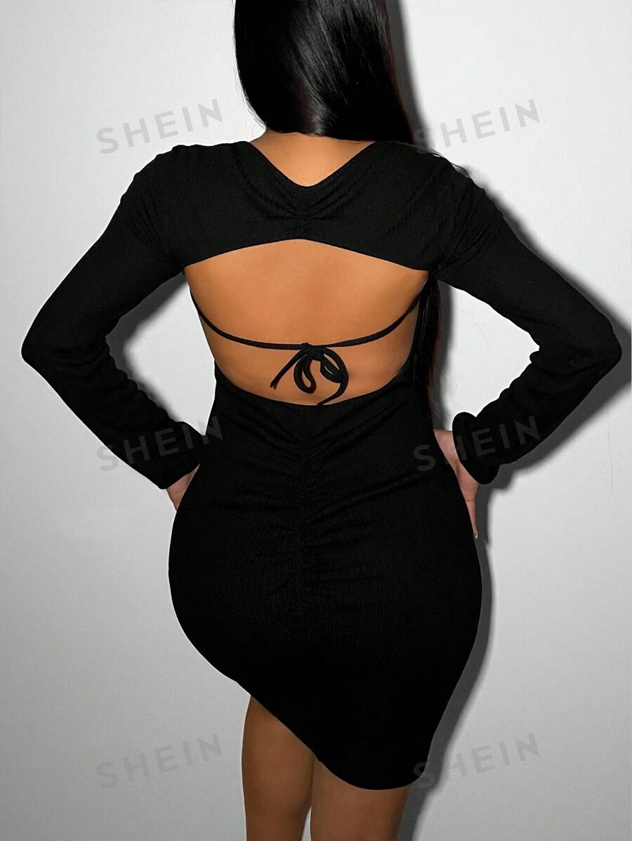 VaVaBold Vestido ajustado con abertura con cordón trasero fruncido