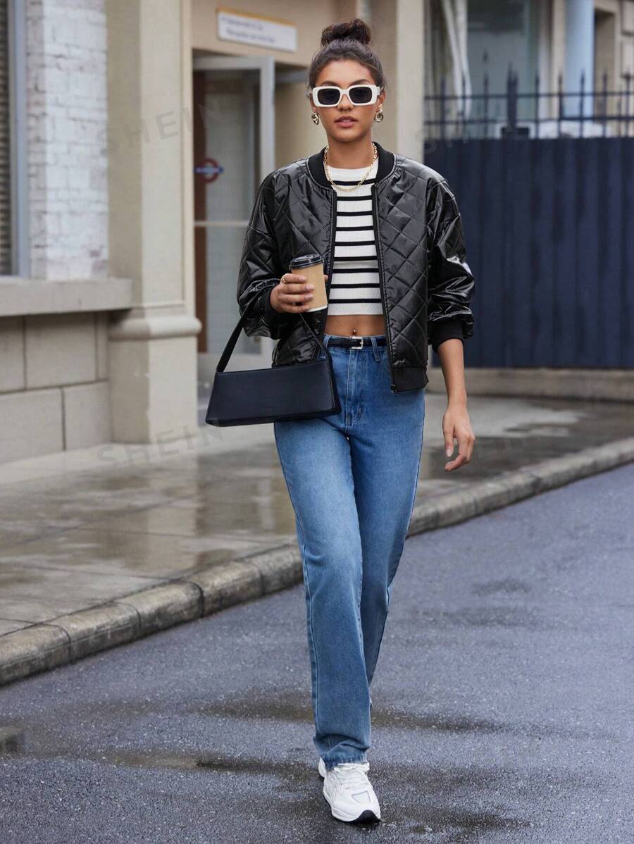 BizChic Abrigo Acolchado Con Cuello Para Mujer