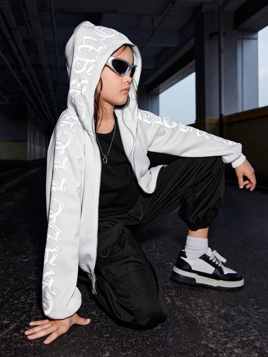 SHEIN Tween meisje Sporten Streetwear Gebreid Hoodie