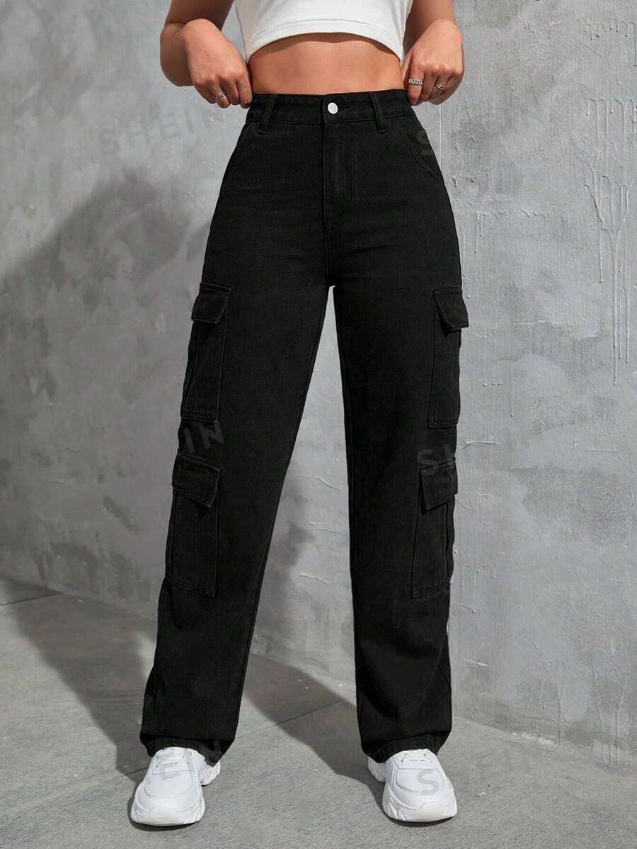 SHEIN Tall Jeans cargo con bolsillo con solapa