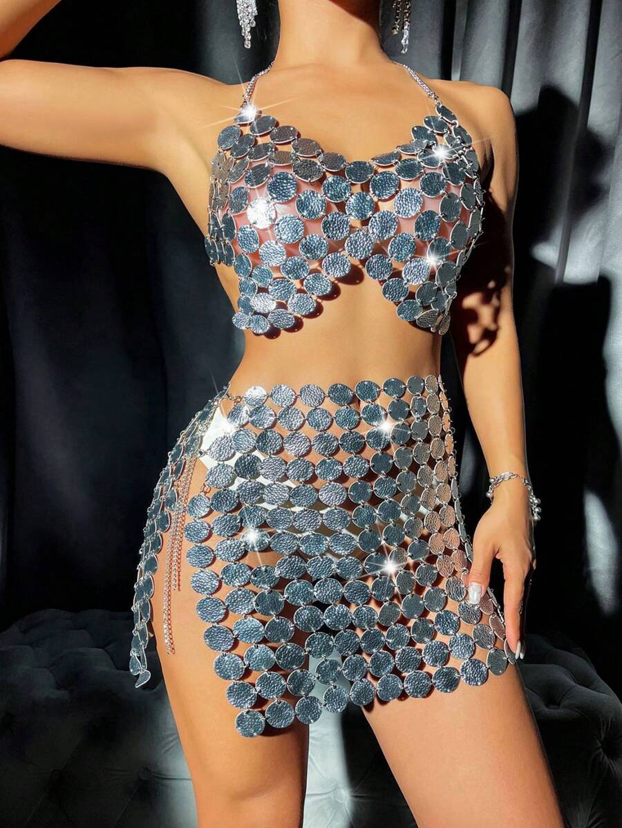 Allurite Pailletten Halter top & Gespleten dij Rokken