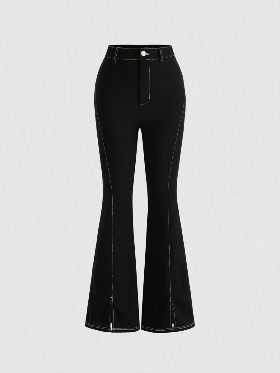 SHEIN MOD Top-stitching Split Hem Flare Leg Pants