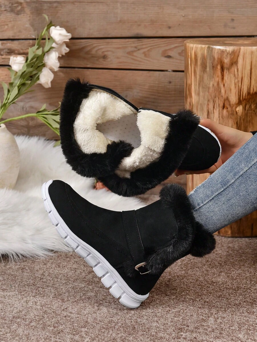 New Anti-Slip Breathable Warm Lightweight All-Match 2023 Style Fashionable Black Furry Snow Boots For Women