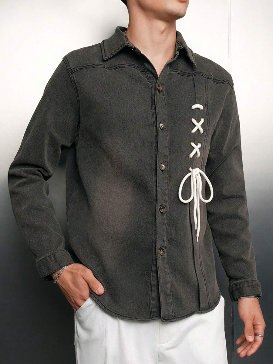 Manfinity VCAY Men Lace Up Front Denim Shirt