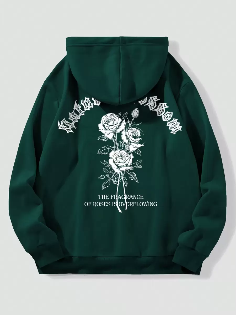 Manfinity Dauomo Sudadera Con Capucha Casual Y Elegante Para Hombre Impreso Con Rosas Y Letras