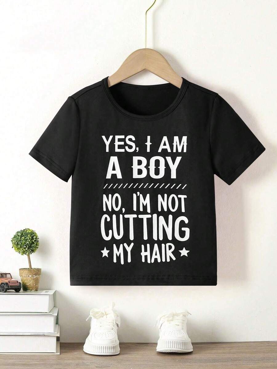 SHEIN Young Boy Casual Brother & Letter Printed All-Match Round Neck T-Shirt For Daily Wear