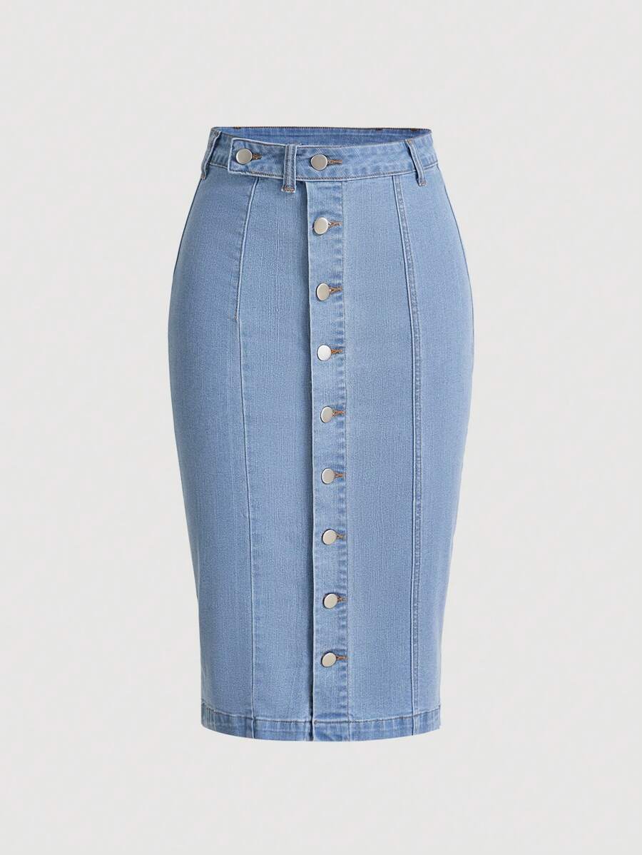 SHEIN MOD Women's Button Front Denim Skirt
