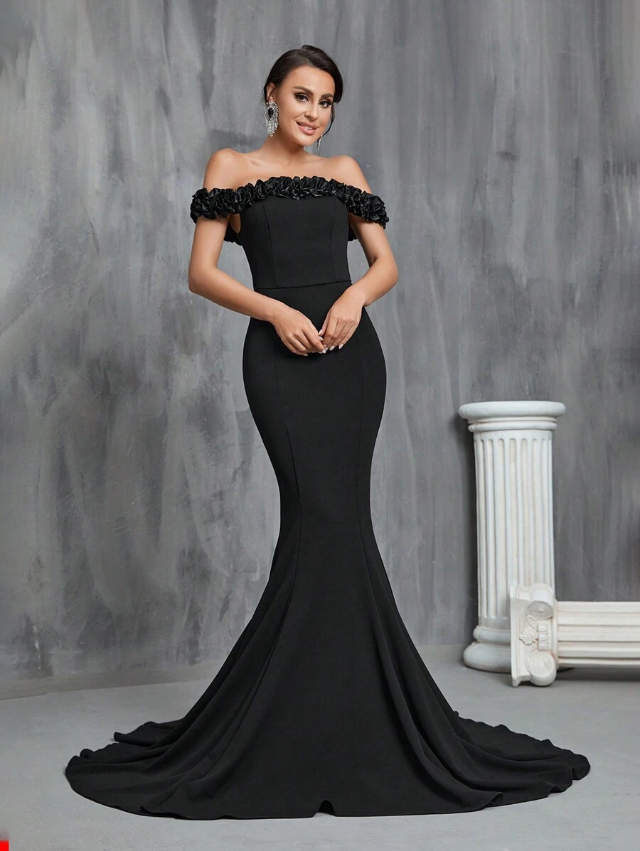 Off Shoulder Mermaid Hem Floor Length Wedding Dress
