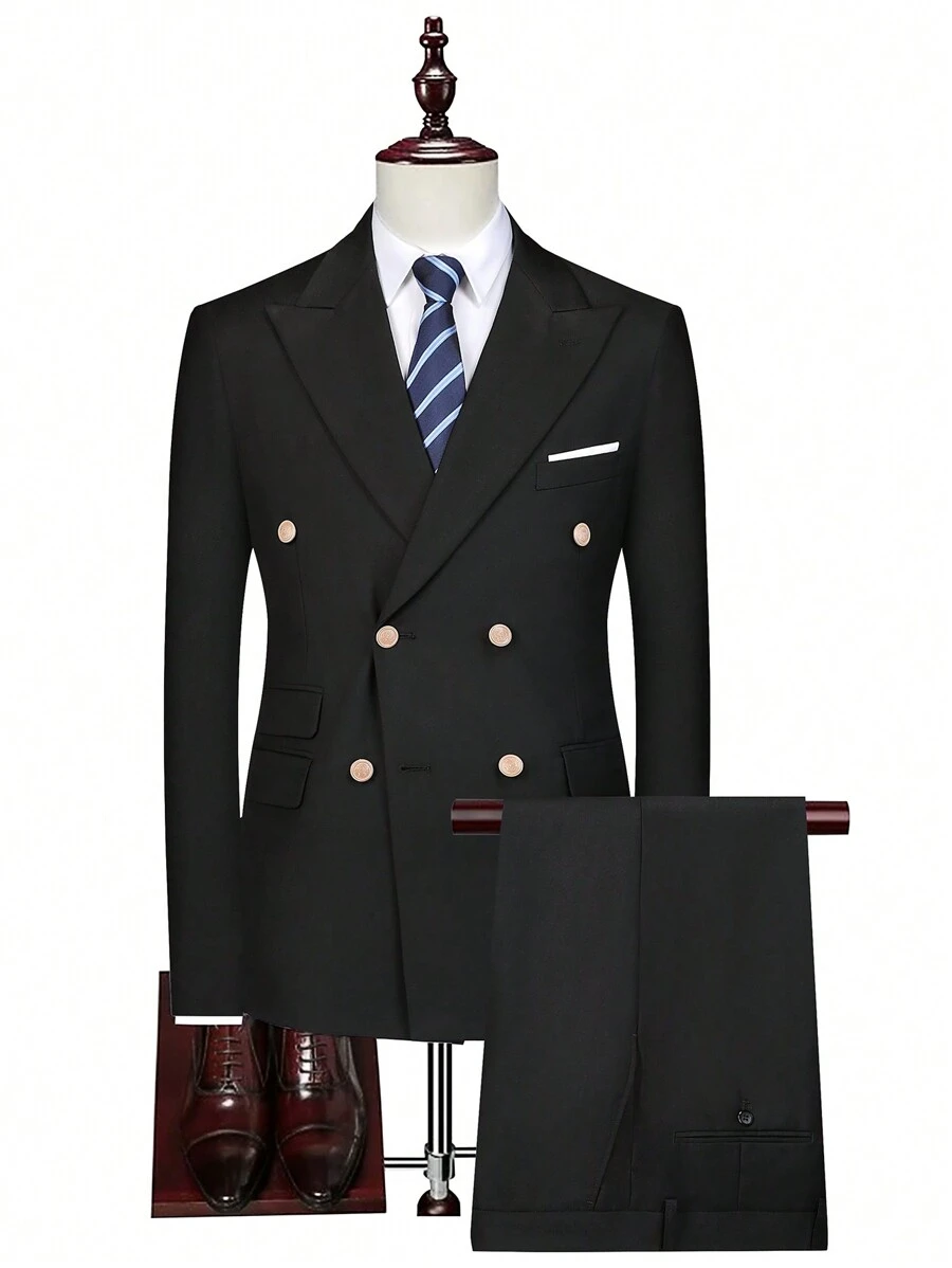 Manfinity Mode Traje De Solapa De Doble Botonadura Para Hombre