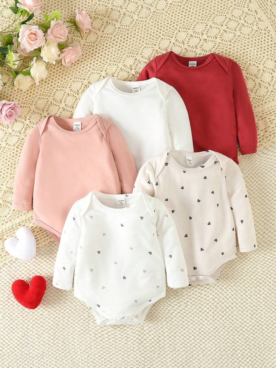 Bebé Chicas con estampado de corazón manga larga Body Set , otoño/invierno ( 5 piezas )