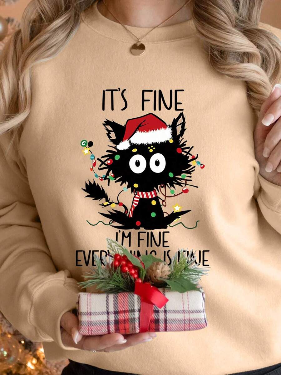 INAWLY Sweat-shirt à capuche matelassé à imprimé de Noël, pour l'hiver