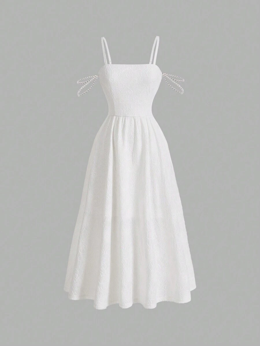 SHEIN MOD Solid Pearls Chain Cami Dress