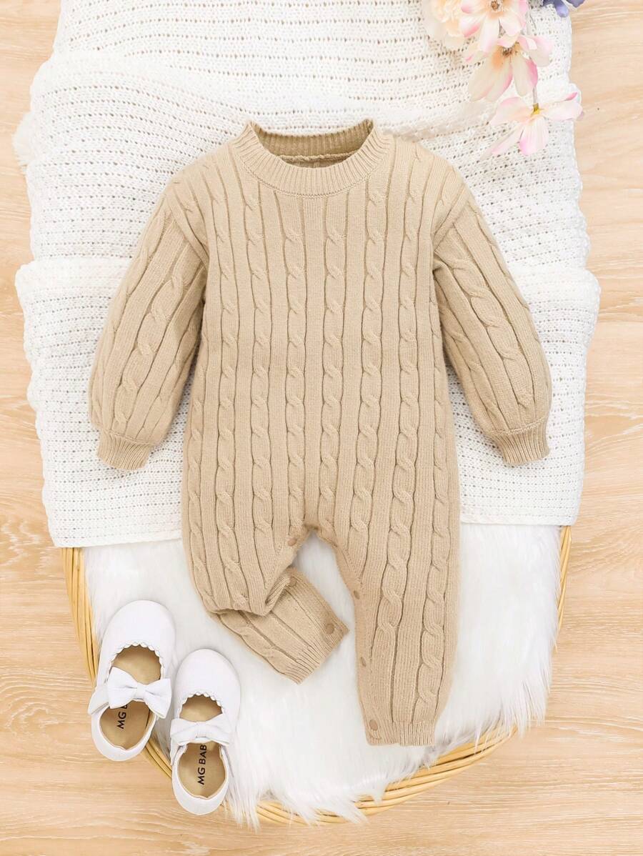 SHEIN Infant Casual One Piece Sweater Jumpsuit With Long Sleeves, Long Pants, And Round Neckline
