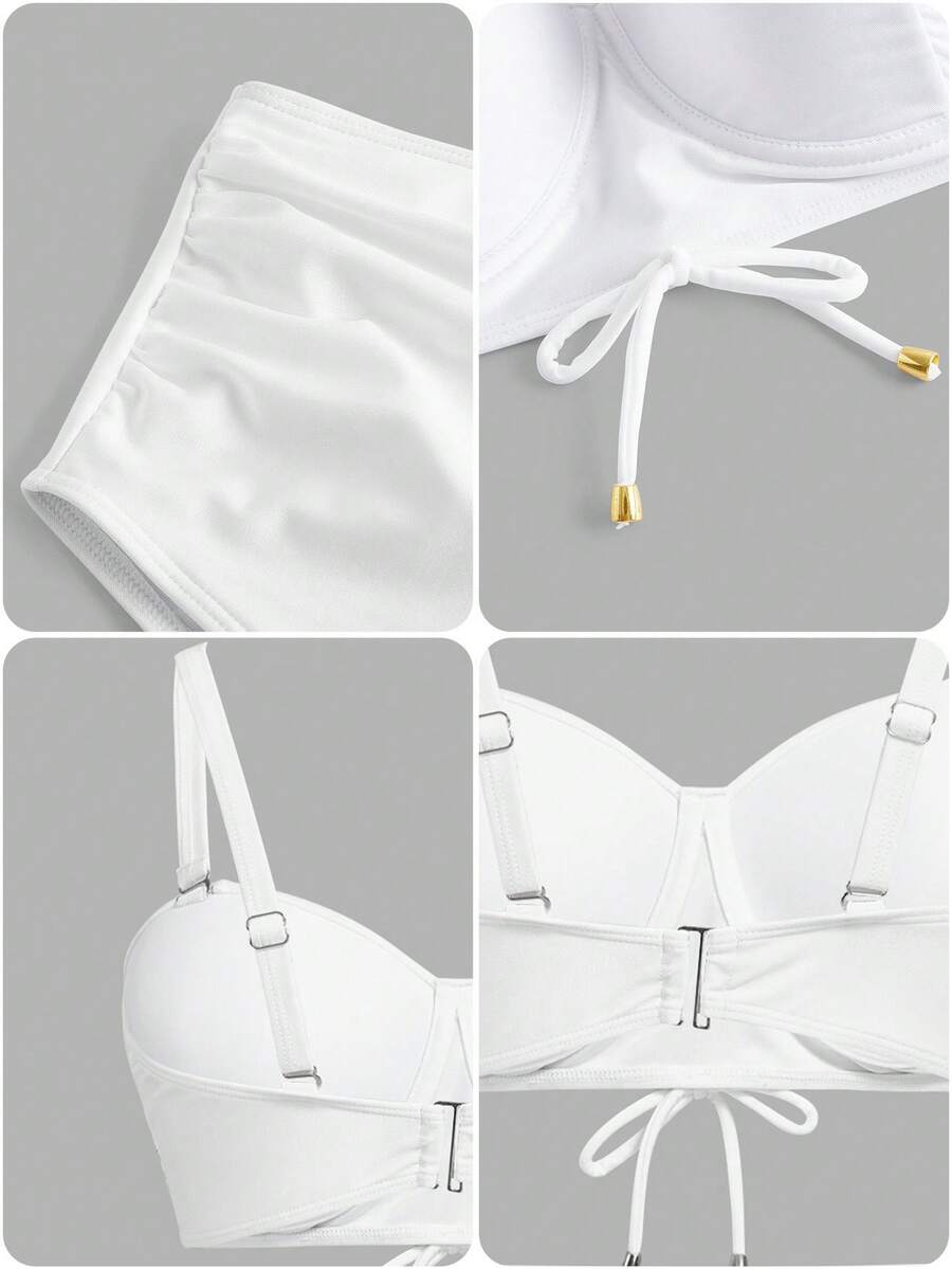 SHEIN DD+ Ladies' Ruched Halter Neck Swimwear Set SHEIN USA