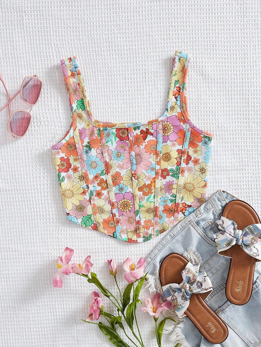 Soleia Top tank con estampado floral bajo hanky