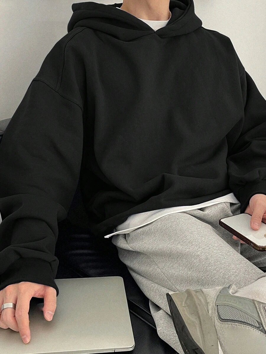 DAZY Heren effen hoodie met verlaagde schouders, herfstkleding