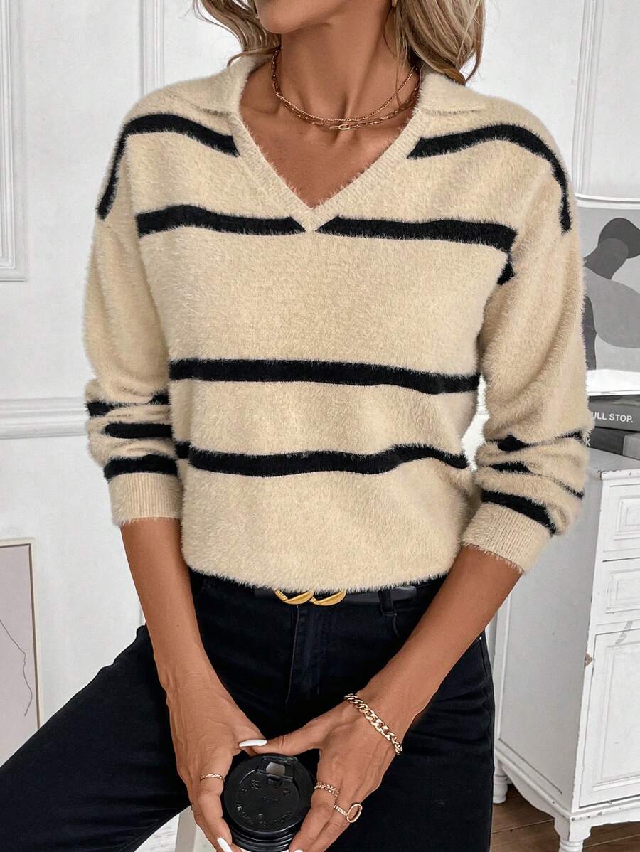 SHEIN Frenchy Wzór w paski Opuszczane ramiona Swetry