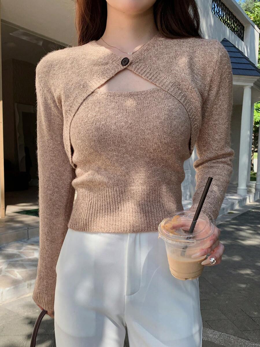 DAZY Stevige Cami knit top & Voorpand met knoppen Supercrop Cardigans