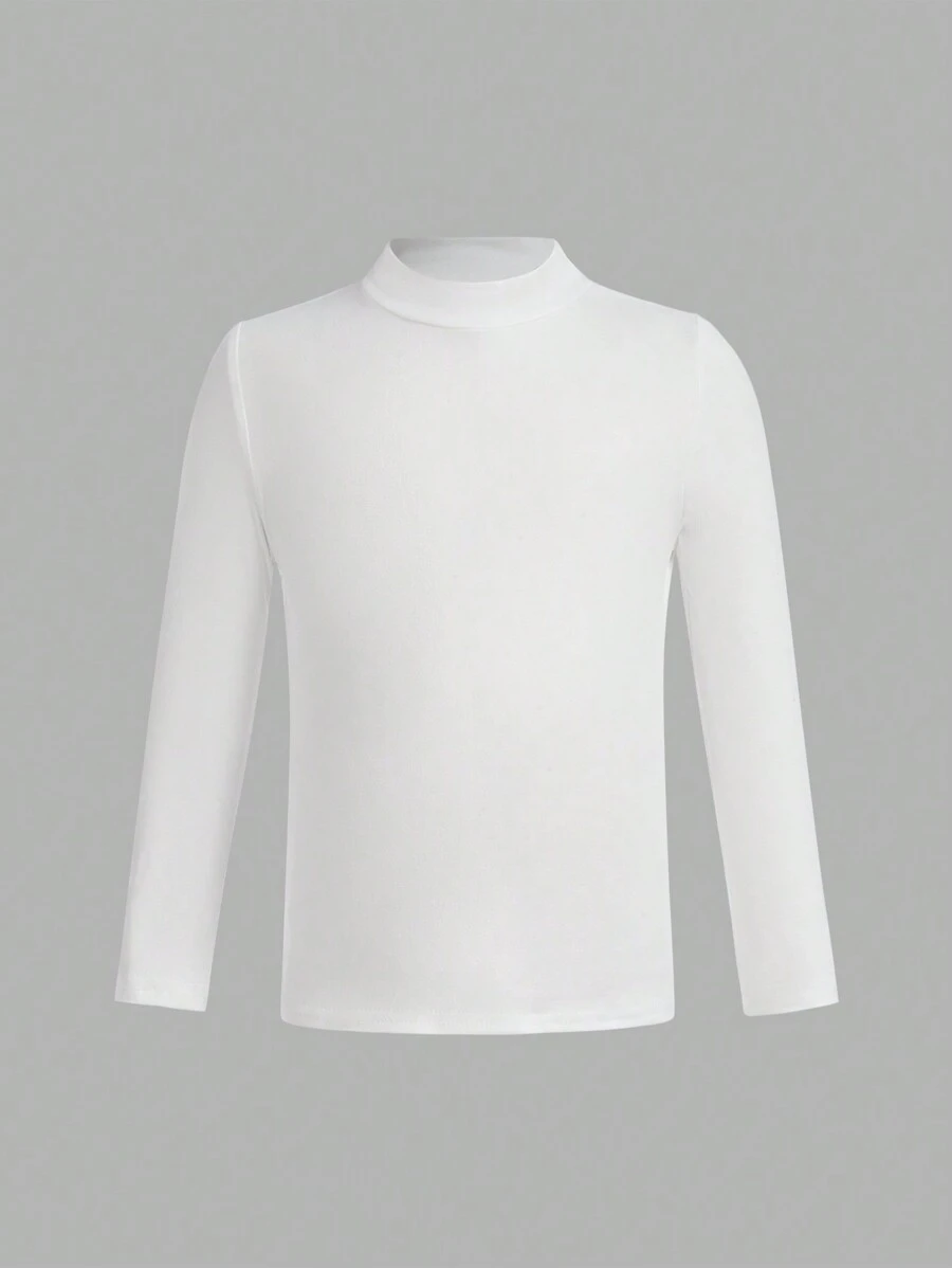 Kleine Mädchen Lässig einfaches Langarm T-Shirt, geeignet für Frühling und Herbst, Weiß Rollkragen, Kinder Weiß Rollkragen