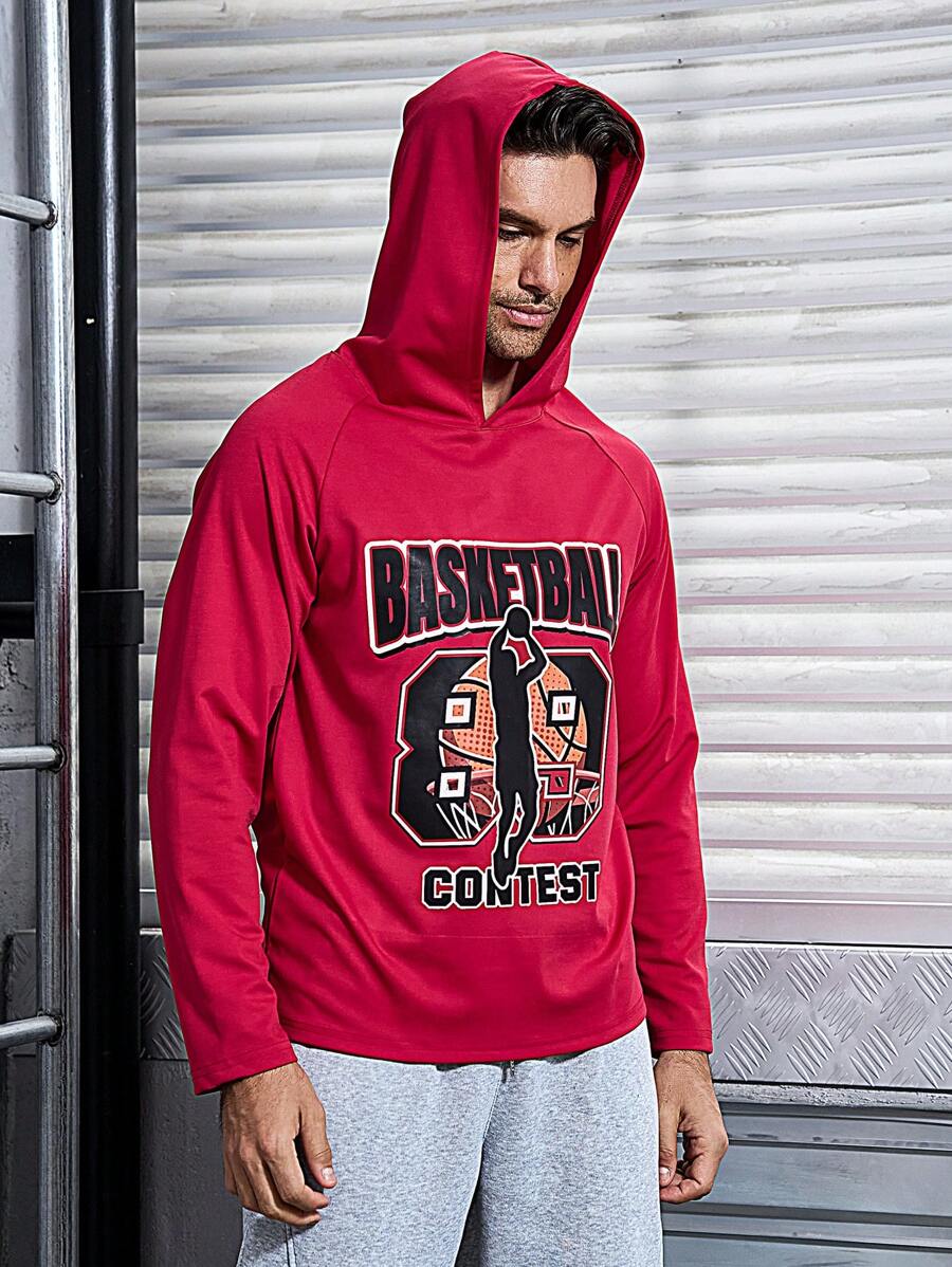 Manfinity Sport Corelite Men Letter & Figure Graphic Raglan Sleeve Sports Hoodie Men Sweatshirt