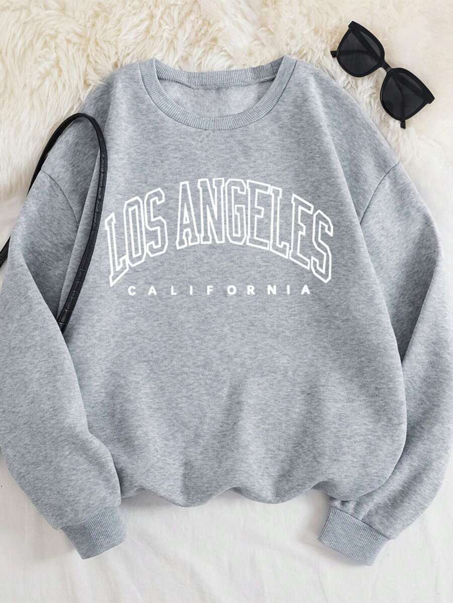 INAWLY Plus Size Letter Printed Drop Shoulder Sweatshirt, For Winter Graduation,Back To School Outfits,Graduation,Teacher Outfits For Women,Back To School