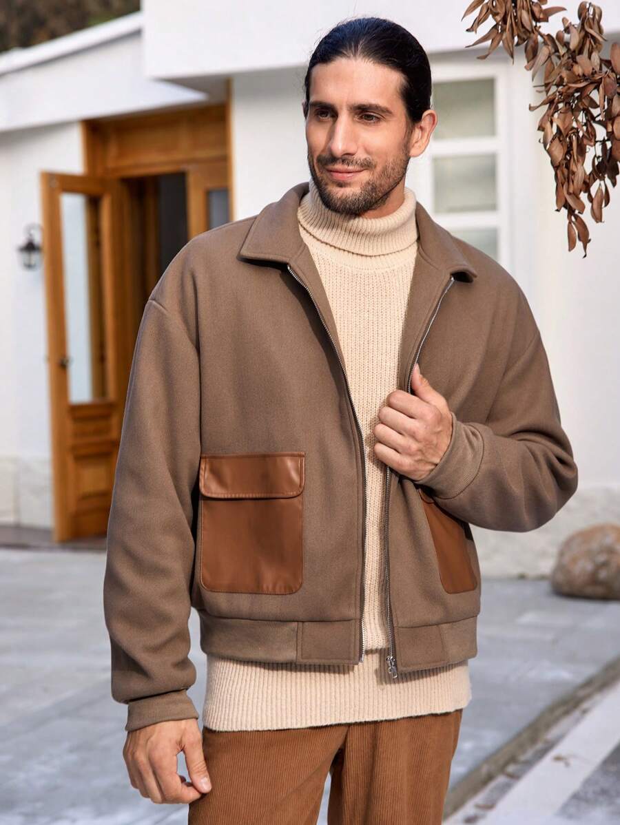 Manfinity Homme Men's Contrast Color Flap Pocket Drop Shoulder Ultra-Loose Overcoat